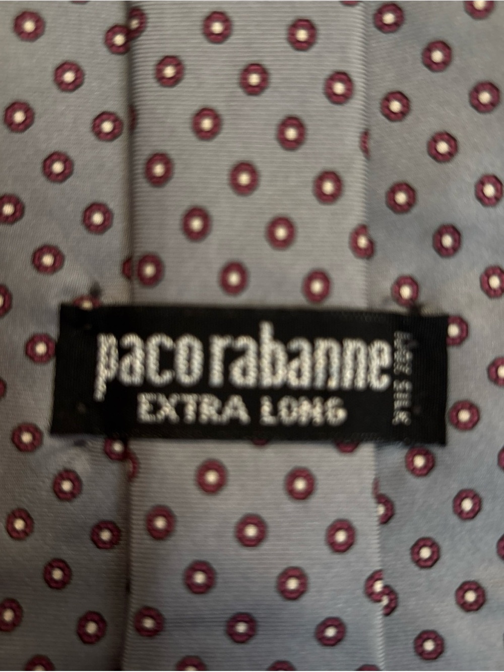 Paco Rabanne Grey Silk Tie with Burgundy Dot Motif